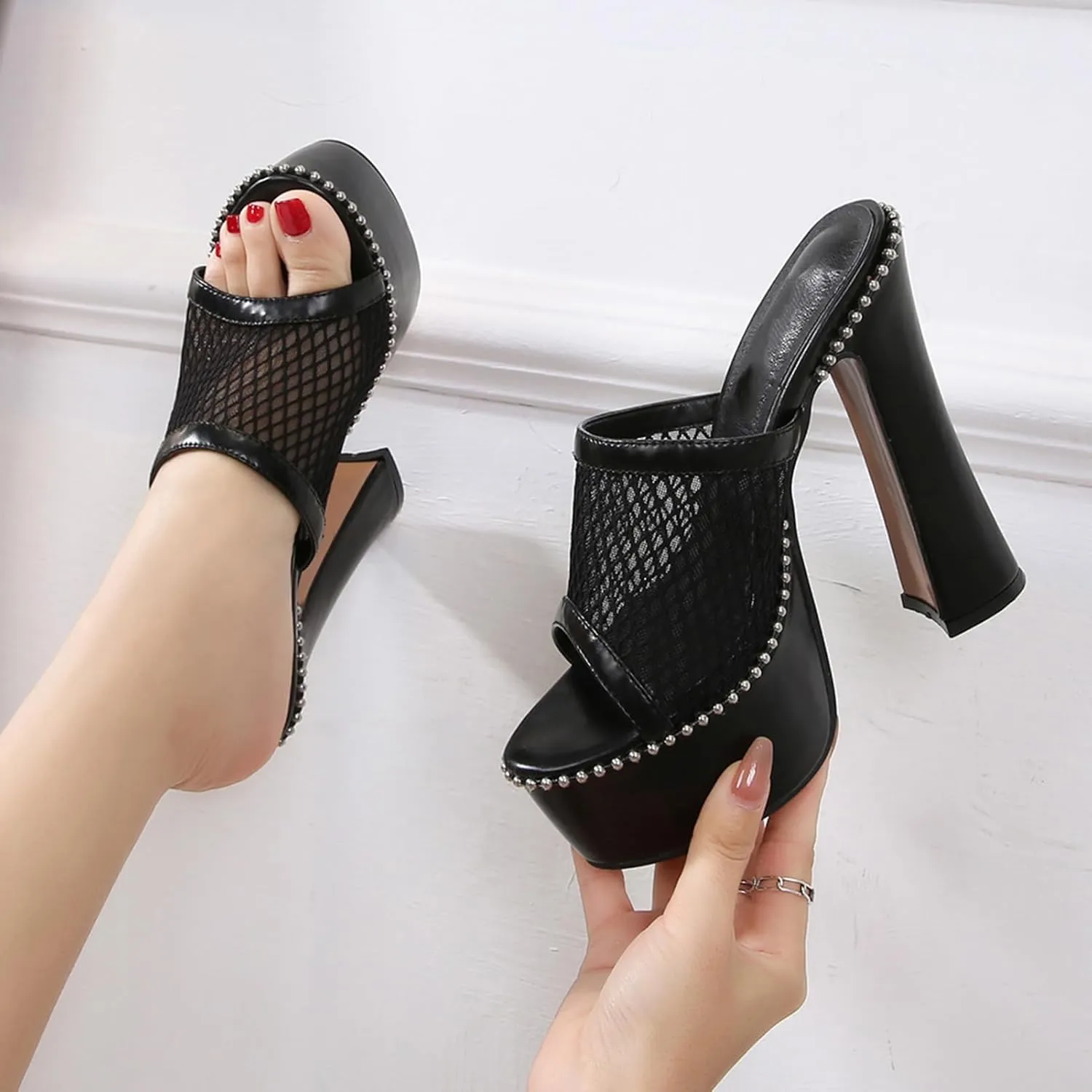 14CM/5.51IN Women's Exposed Toe Platform High Heels Shoes Chunky Heels Dress High Heeled Wedding Party Office Pumps Shoes Sizes 35-46