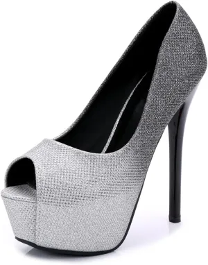 14CM/5.51IN Women's Sexy Platform High Heels Shoes Stiletto Exposed Toe Dress High Heeled Wedding Party Office Pumps Shoes