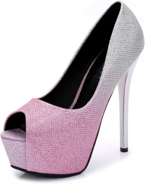 14CM/5.51IN Women's Sexy Platform High Heels Shoes Stiletto Exposed Toe Dress High Heeled Wedding Party Office Pumps Shoes