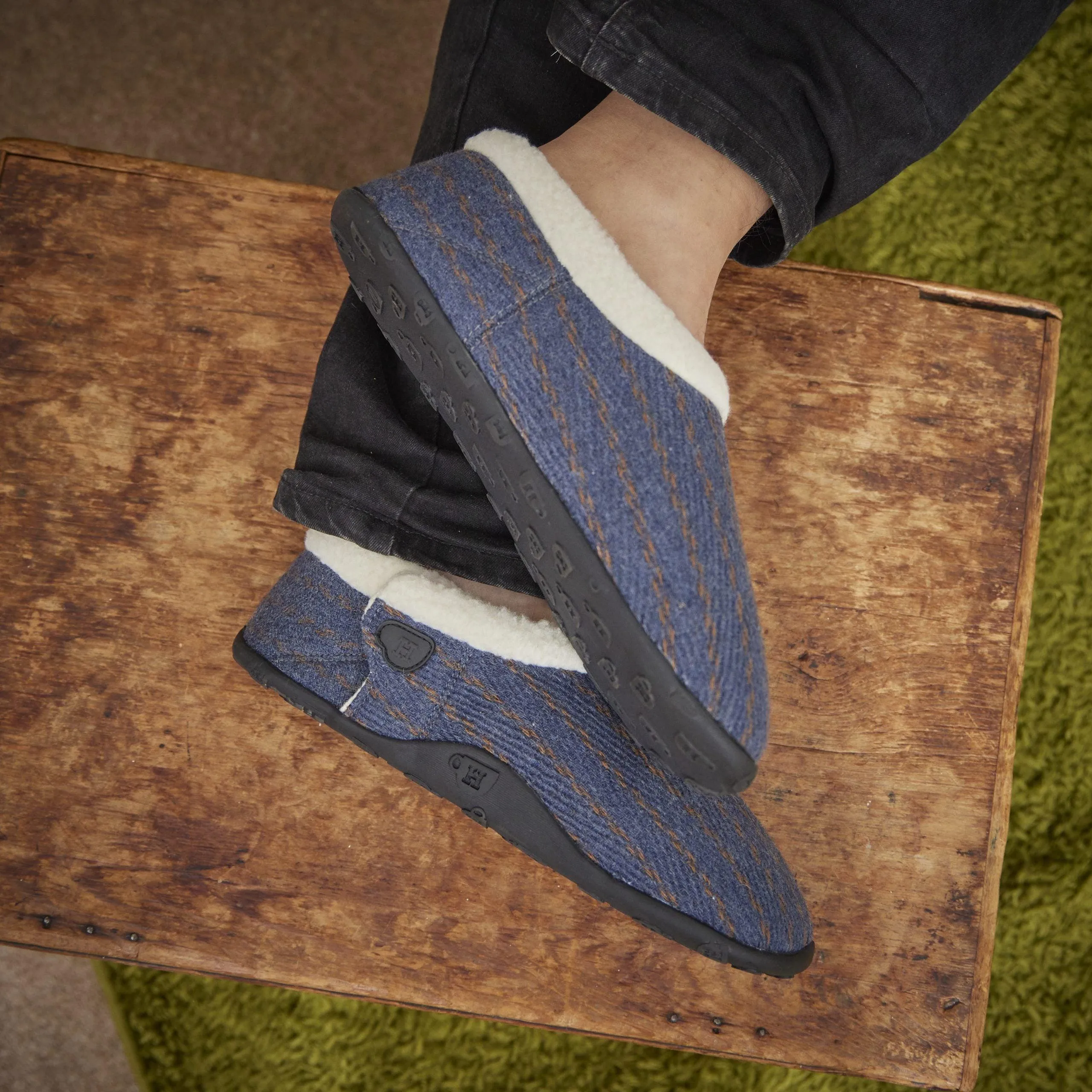 Alex - Blue Rust Pinstripe Men's Slippers