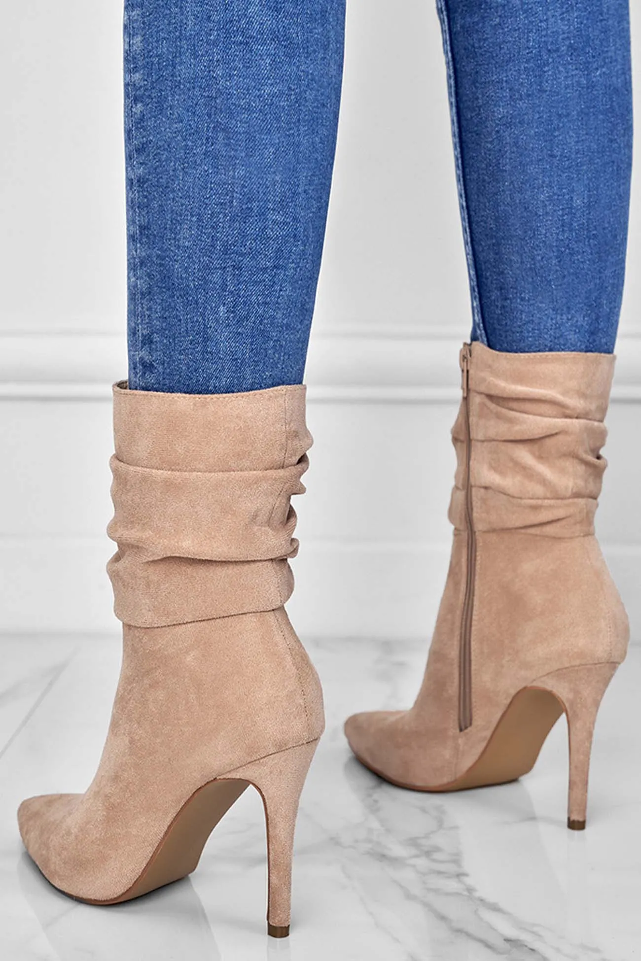 Amozae-Suede Pointed Toe Stiletto Mid-Calf Boots