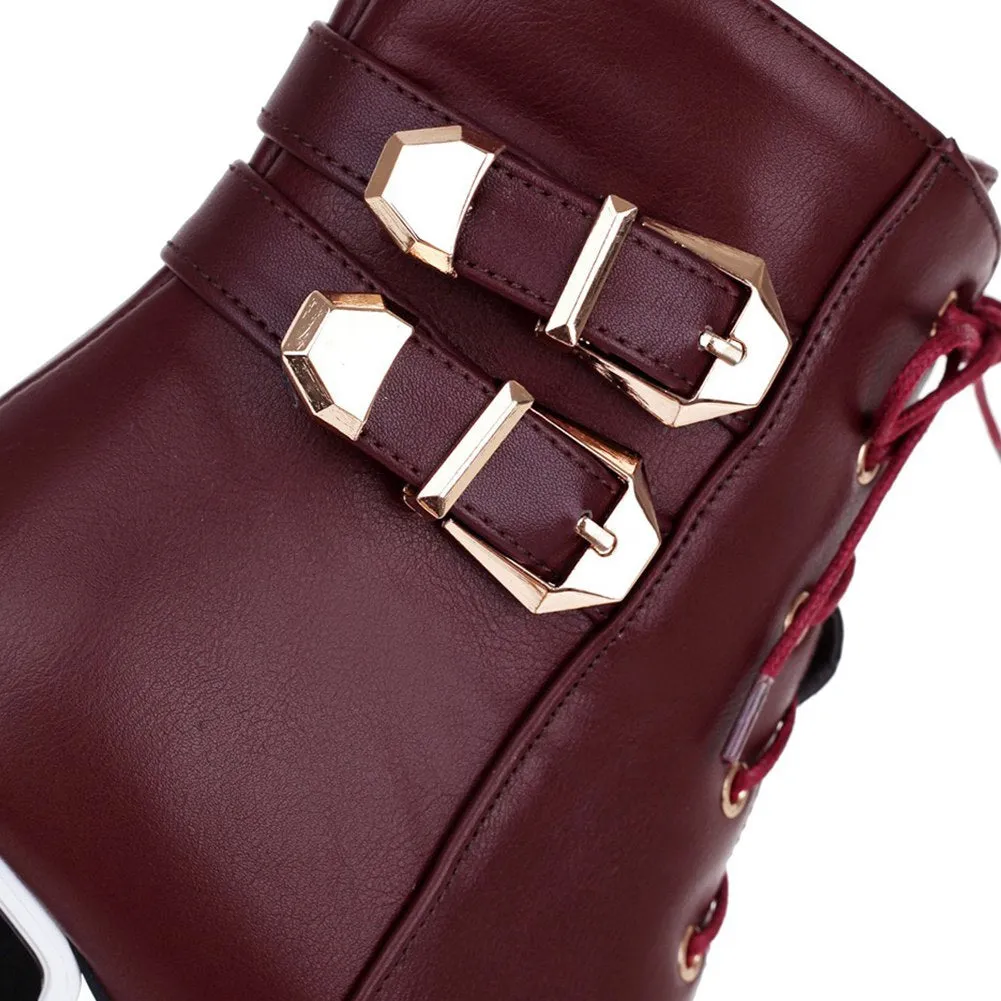 Ankle Boots Shoelaces Winter High Heels