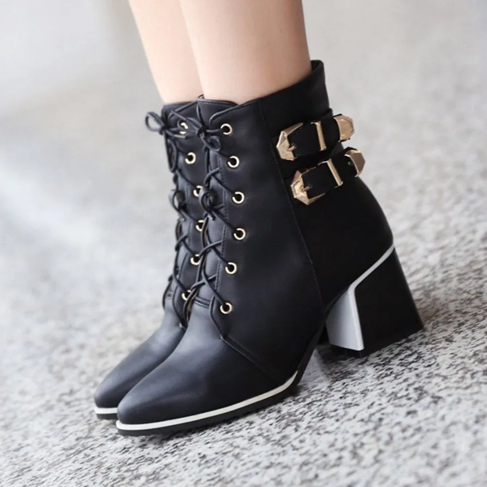 Ankle Boots Shoelaces Winter High Heels