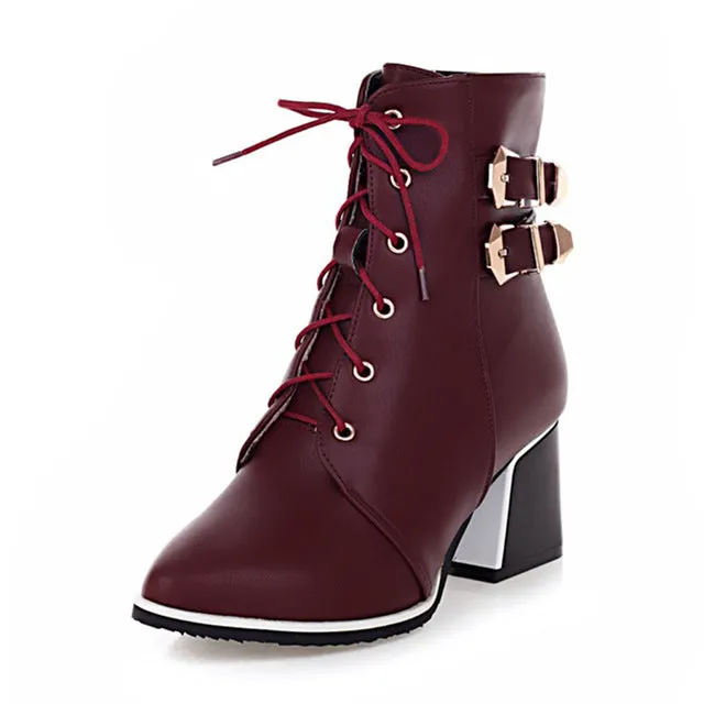 Ankle Boots Shoelaces Winter High Heels
