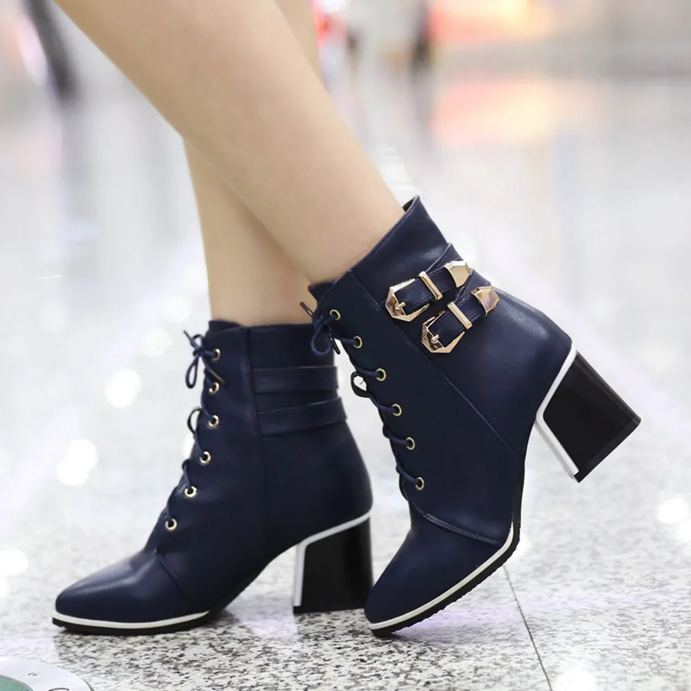 Ankle Boots Shoelaces Winter High Heels