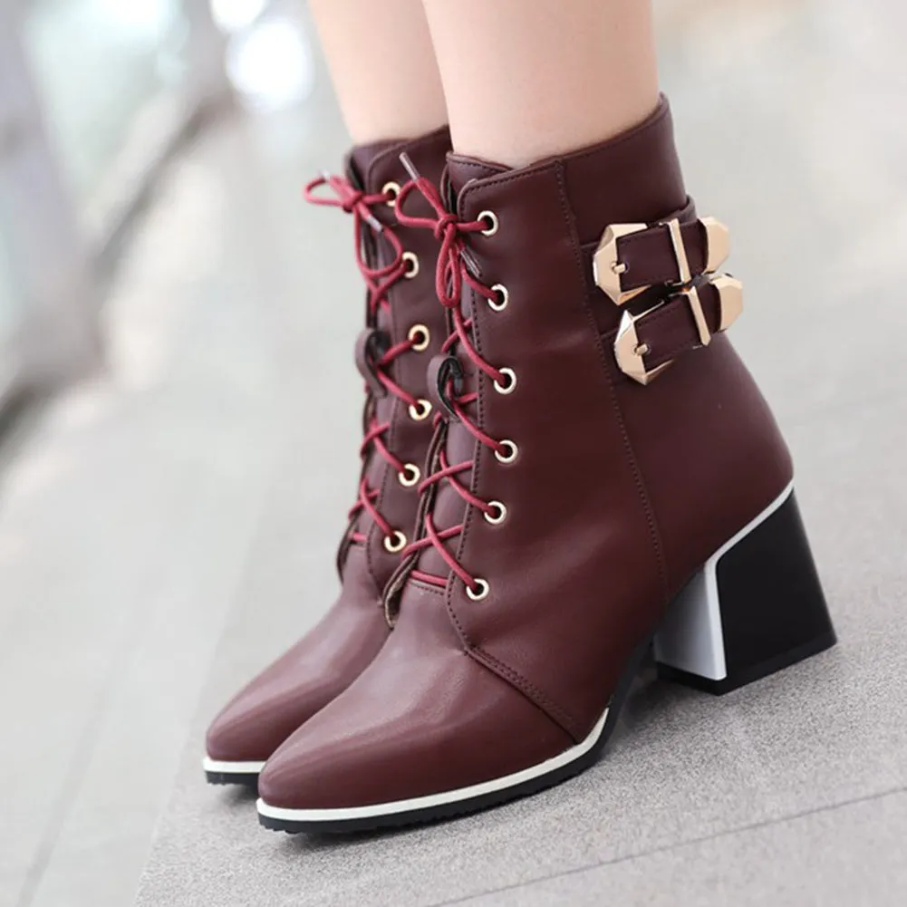 Ankle Boots Shoelaces Winter High Heels