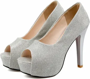bbruriy Unisex Men's Women's Platform High Heel Classy & Elegant Slip-On Peep Toe Pumps with 4.7" Stiletto Heel Sexy Stripper Club Pole Dance Dress Shoes