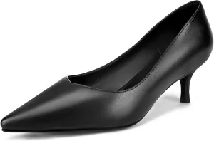 Black Kitten Heels for Women Pumps Stiletto Heels Pointed Toe Slip on Low Heel Dress Shoes Comfortable Party Wedding Dressy Women Shoes
