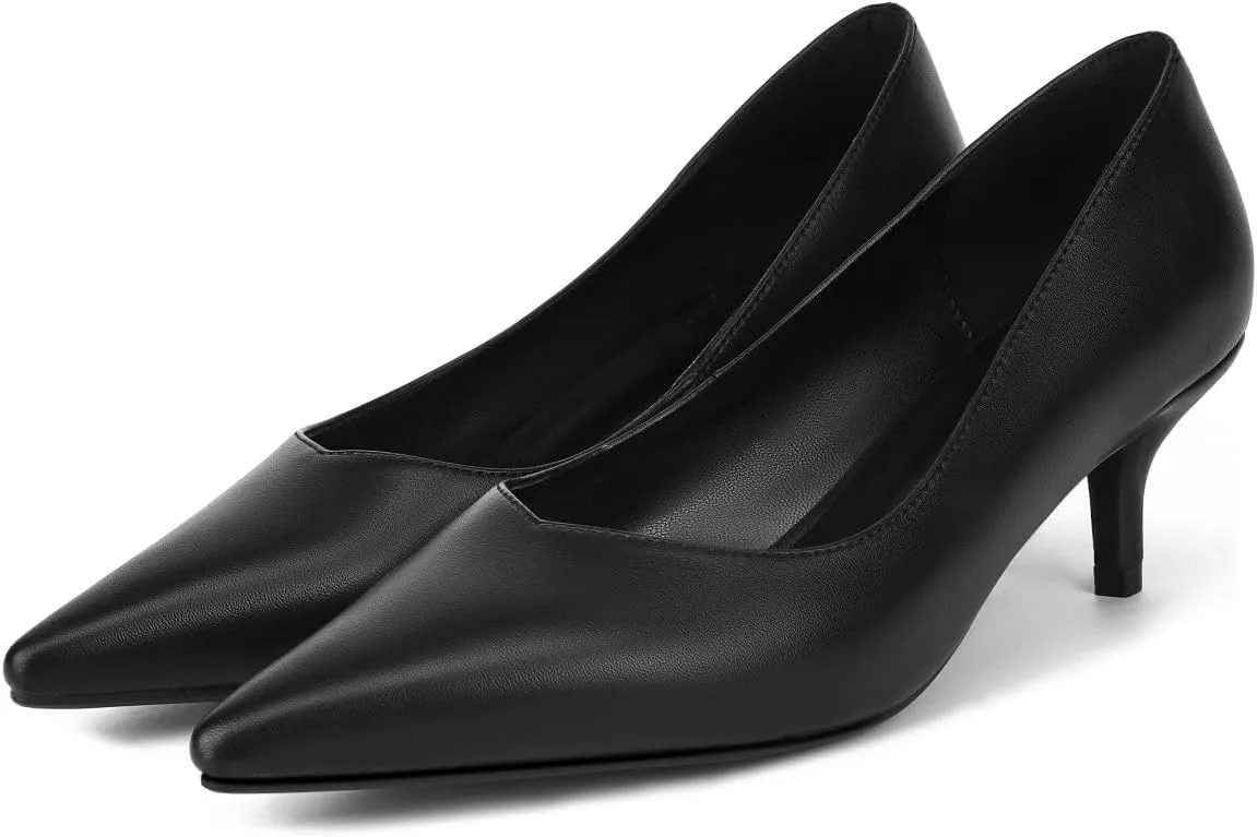 Black Kitten Heels for Women Pumps Stiletto Heels Pointed Toe Slip on Low Heel Dress Shoes Comfortable Party Wedding Dressy Women Shoes