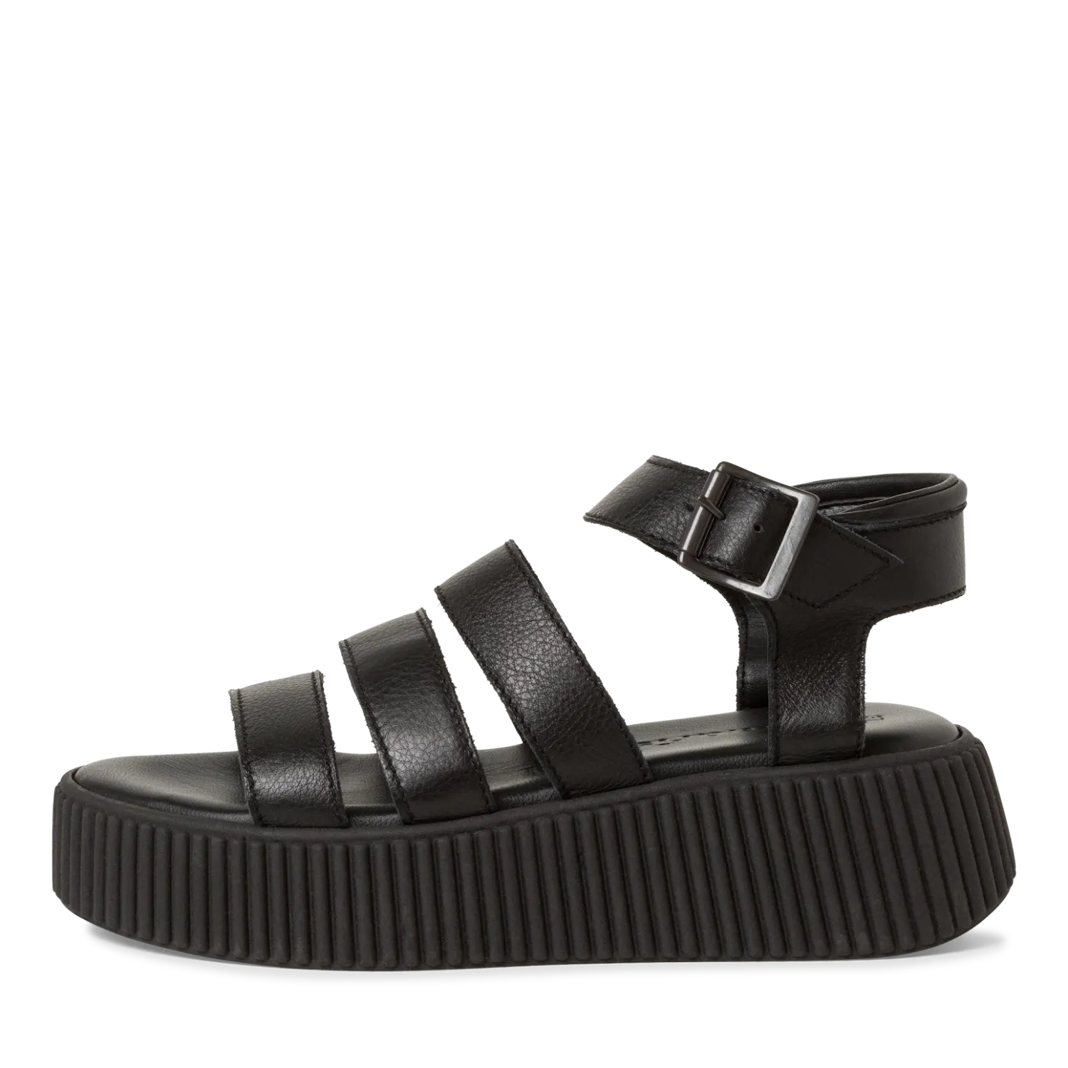 BLACK LEATHER CHUNKY SANDAL