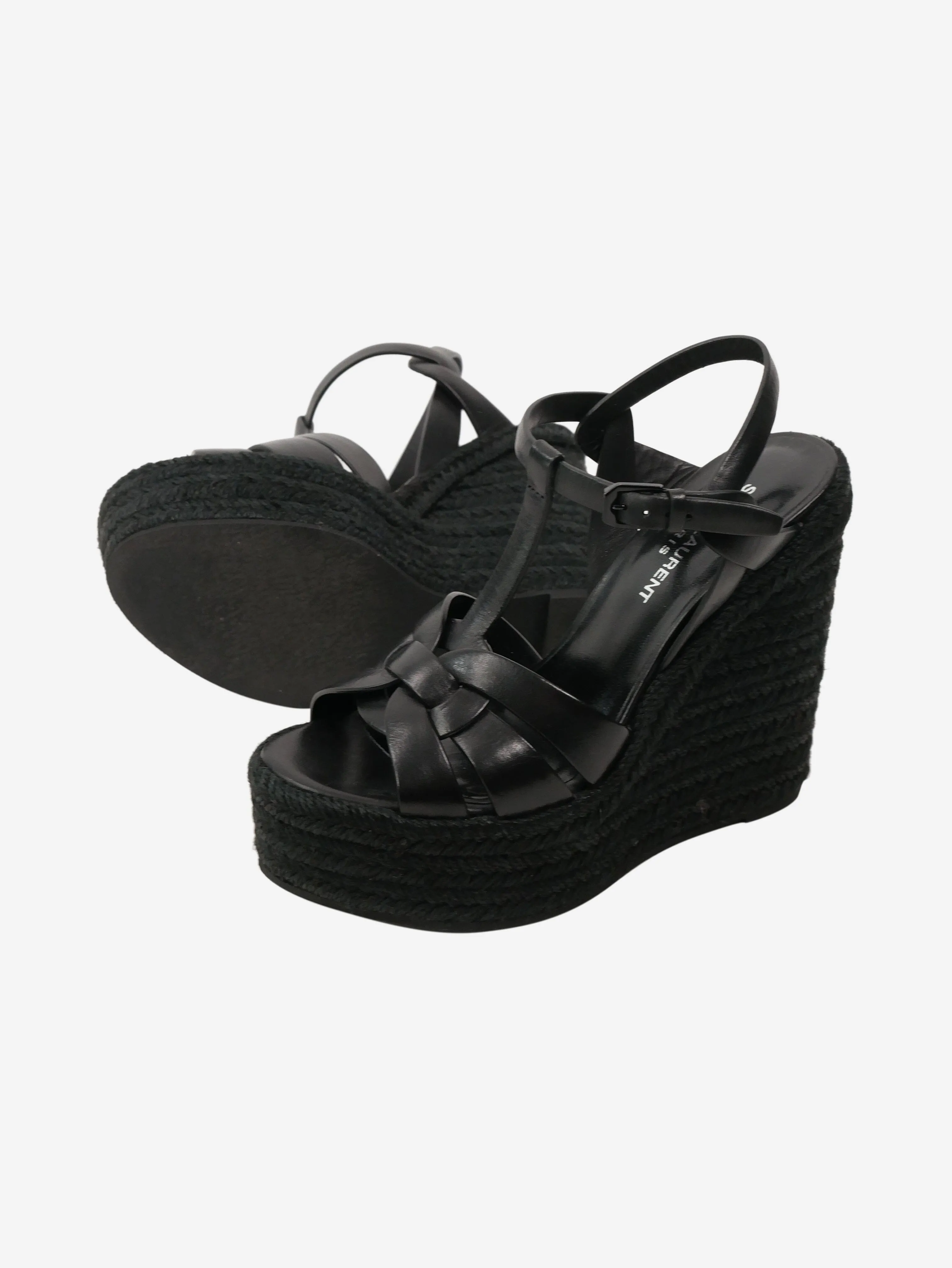 Black Tribute woven leather wedge sandals - size EU 38.5