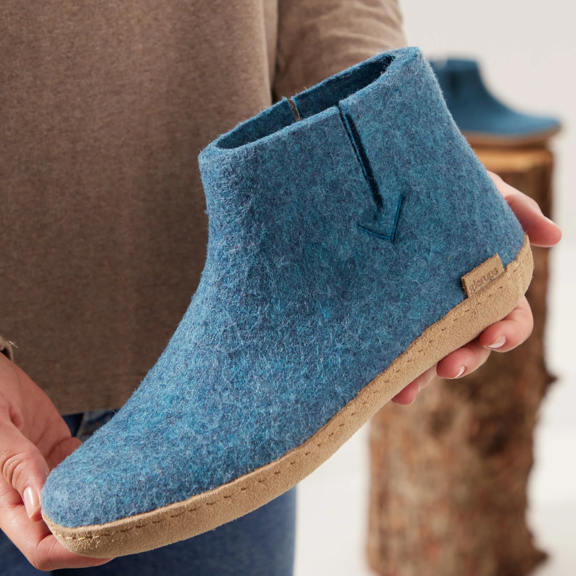 Boot with leather sole - Petrol