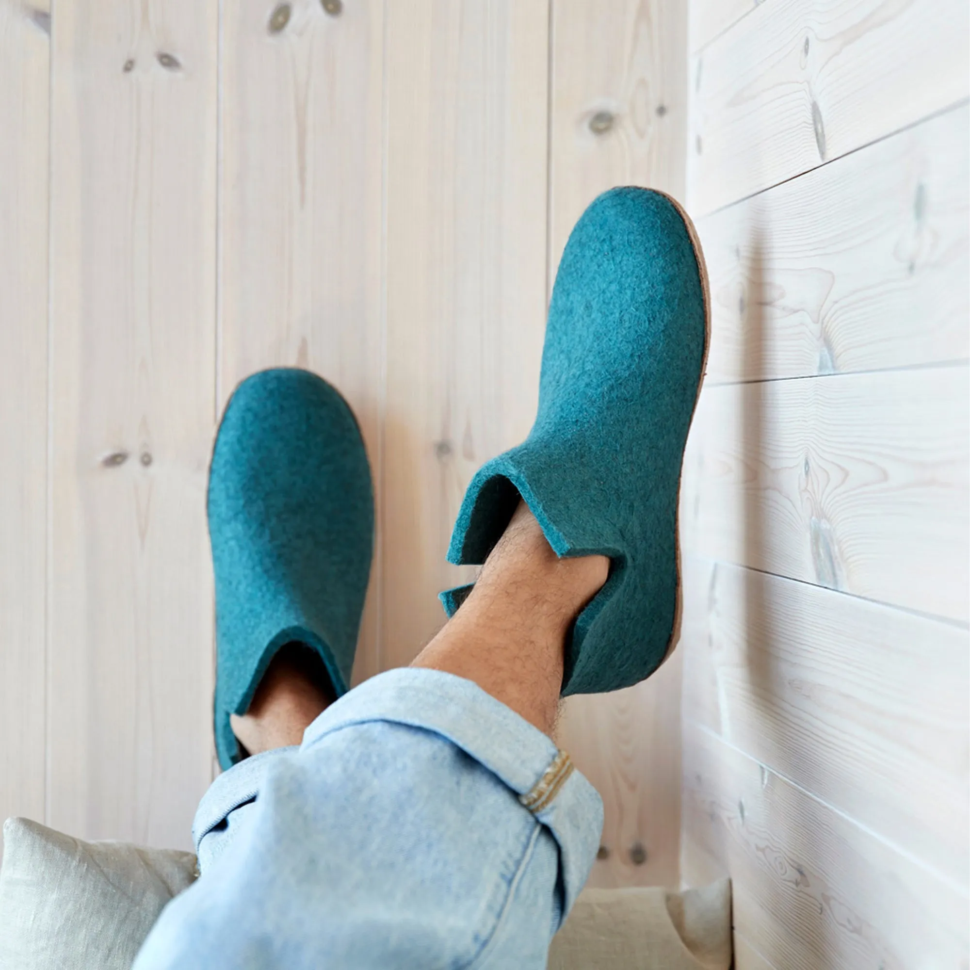 Boot with leather sole - Petrol