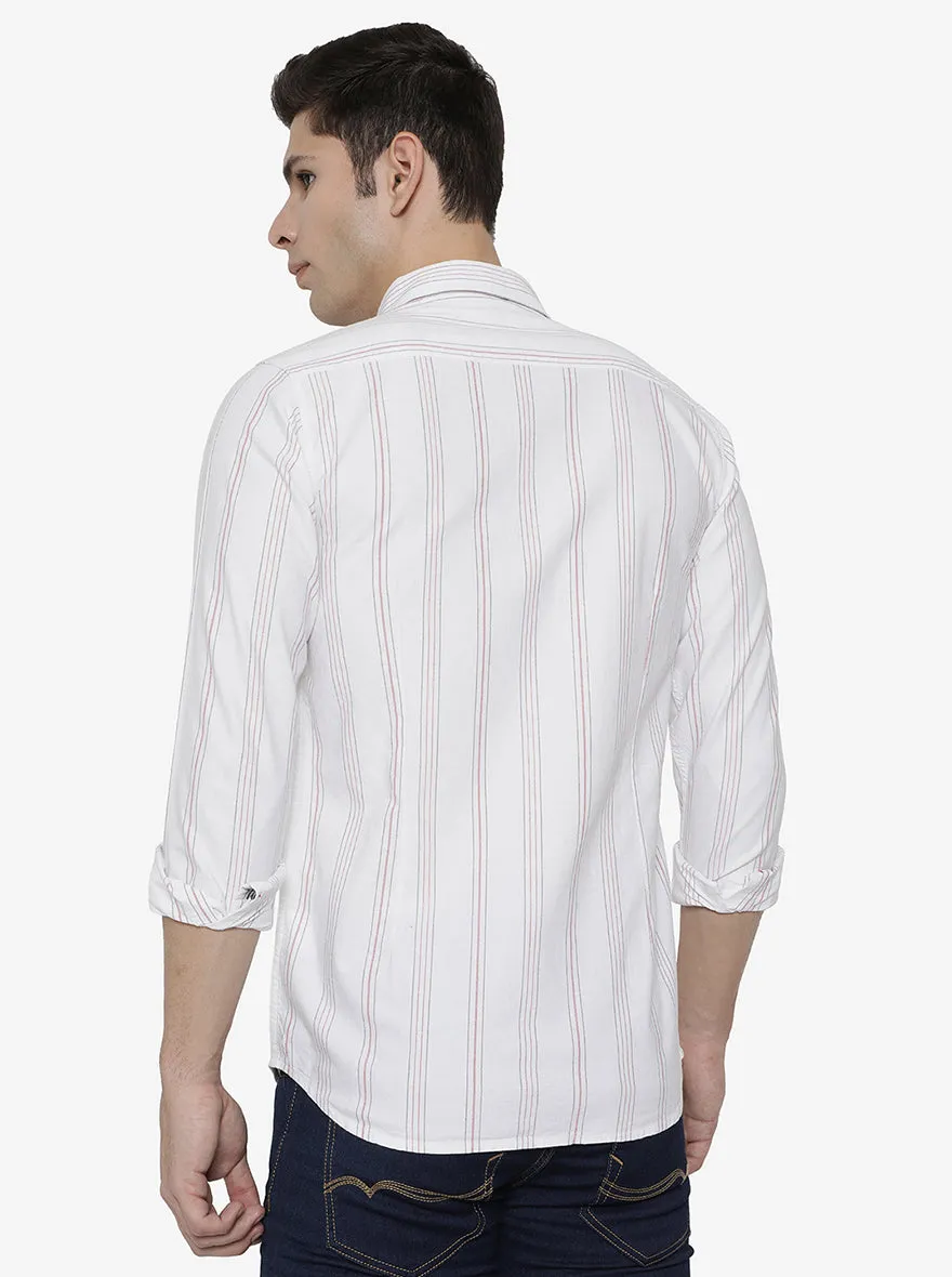 Bright White Striped Slim Fit Semi Casual Shirt | JadeBlue