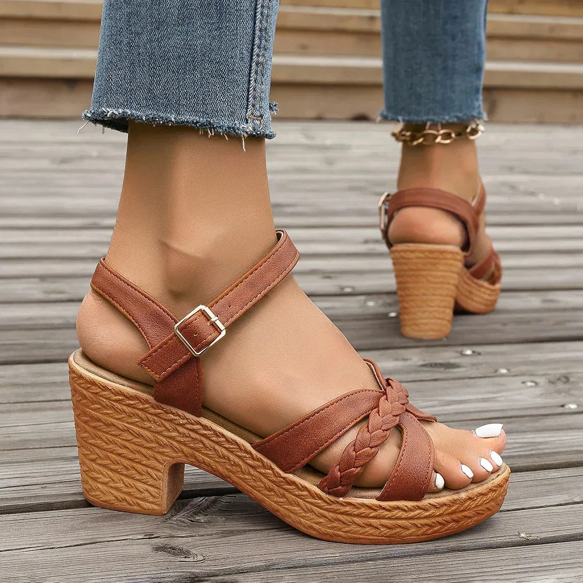 Celine - Orthopaedic Mid Heel Platform Sandals