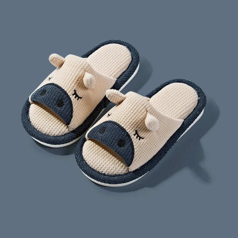 Children's slippers spring and autumn linen indoor home soft-soled boys and girls baby all-season slippers breathable children's cloth slippers