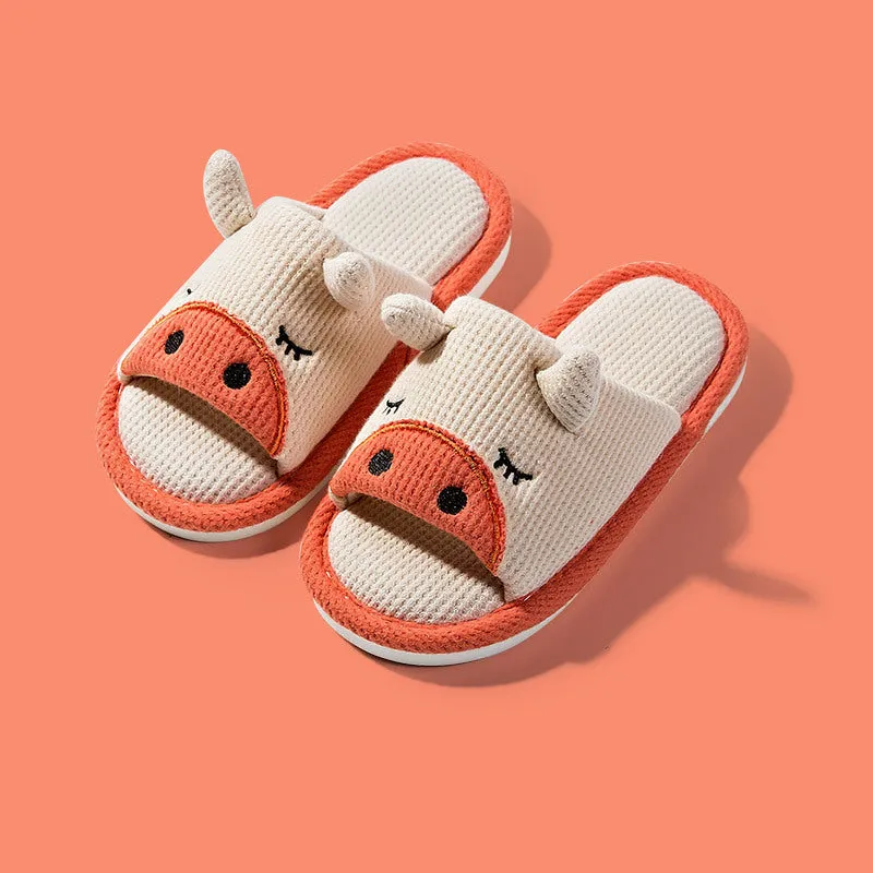 Children's slippers spring and autumn linen indoor home soft-soled boys and girls baby all-season slippers breathable children's cloth slippers