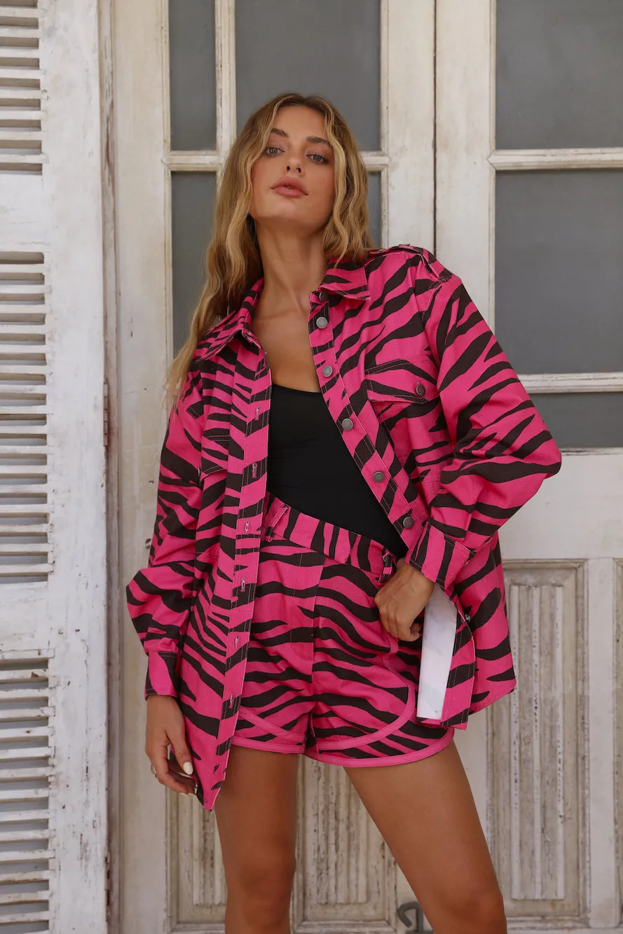 C/MEO COLLECTIVE  SPLIT DECISION SHIRT PINK ANIMAL PRINT
