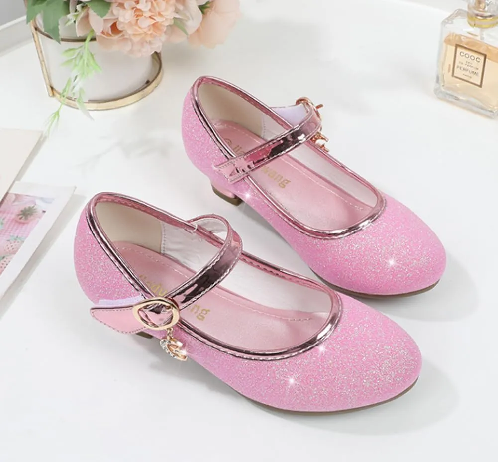 Girls Heels Dress Shoes Mary Jane Pumps Low Heel Princess Flower Wedding Party