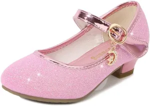 Girls Heels Dress Shoes Mary Jane Pumps Low Heel Princess Flower Wedding Party