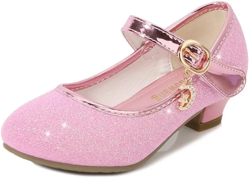 Girls Heels Dress Shoes Mary Jane Pumps Low Heel Princess Flower Wedding Party