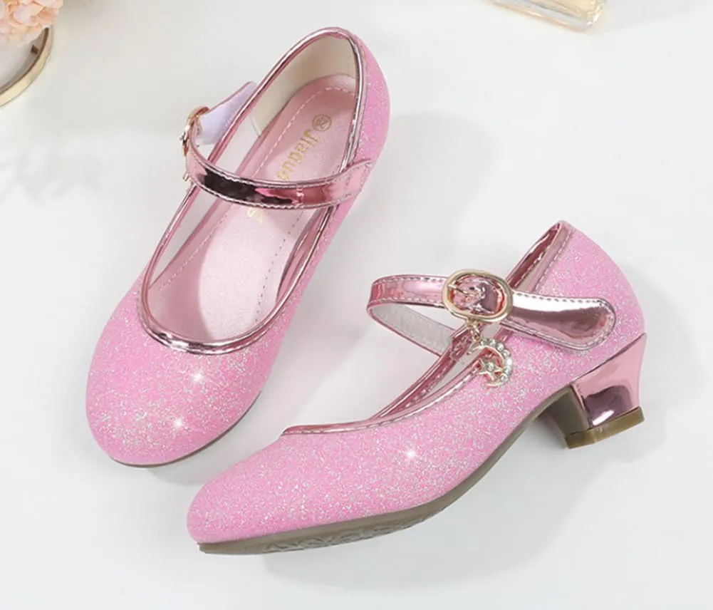 Girls Heels Dress Shoes Mary Jane Pumps Low Heel Princess Flower Wedding Party