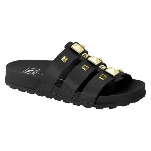 Gold Studs Black Chunky Sandals