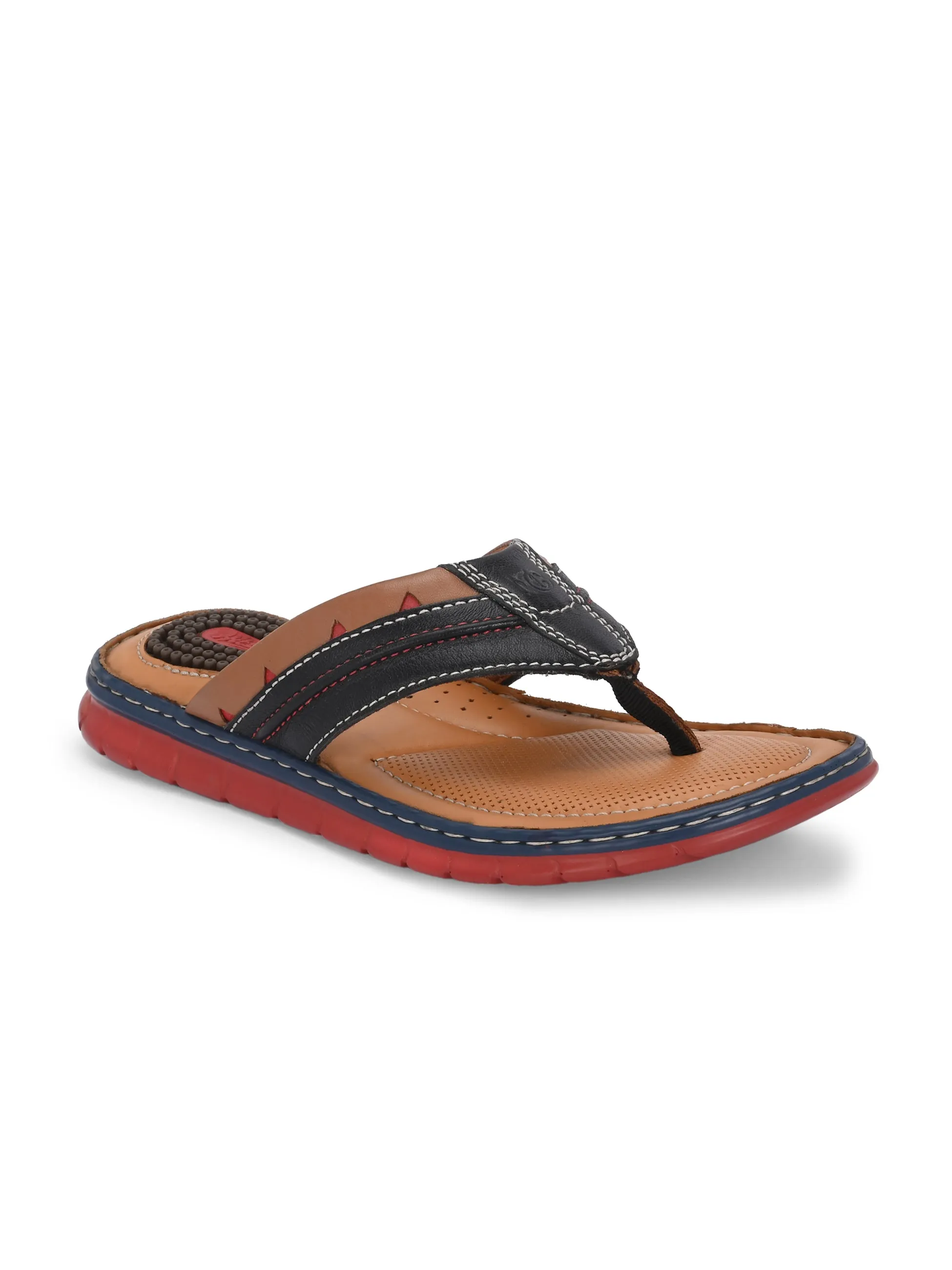 Hitz Men's Black_Tan Leather Casual Slipper