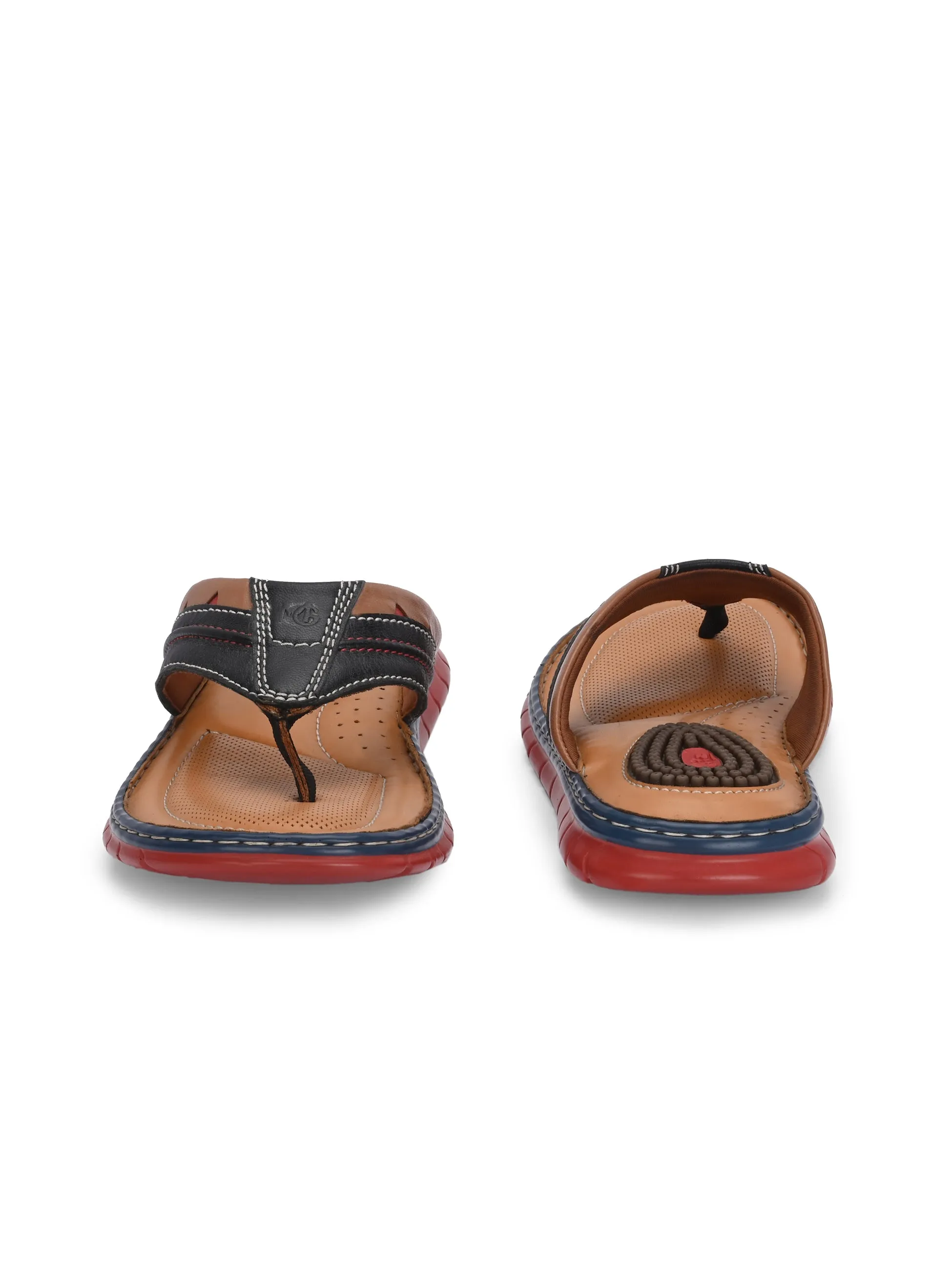 Hitz Men's Black_Tan Leather Casual Slipper