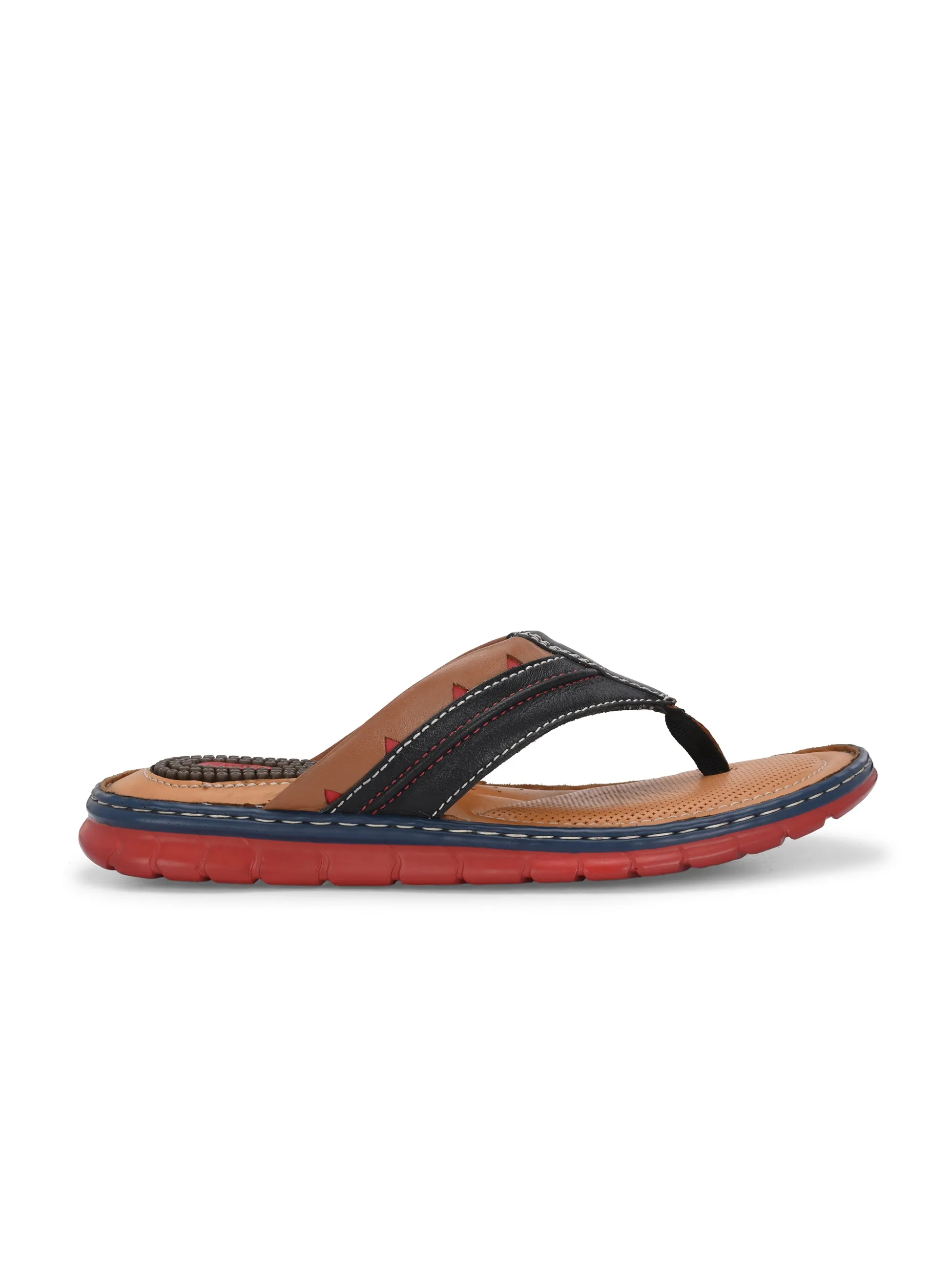 Hitz Men's Black_Tan Leather Casual Slipper