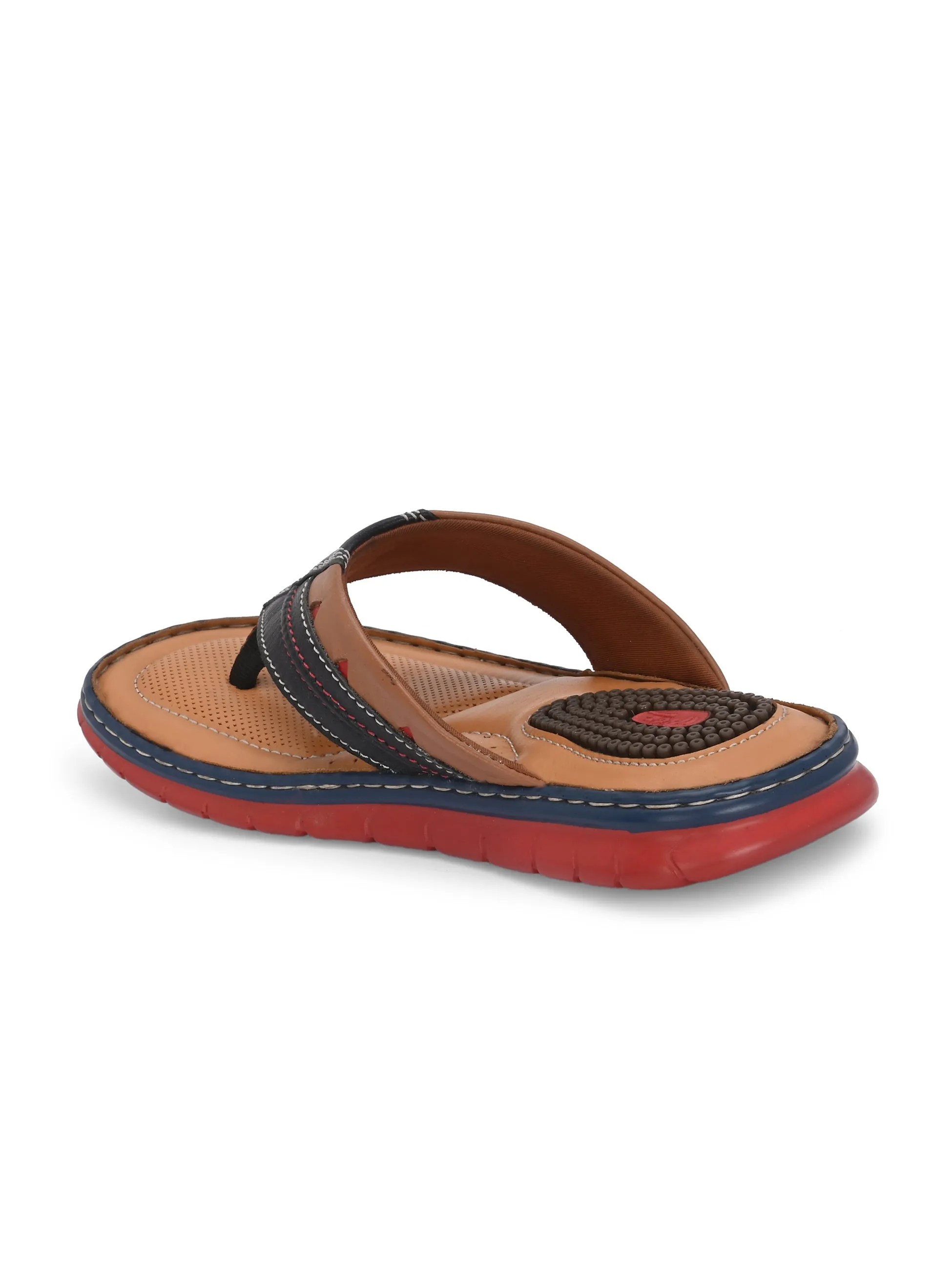Hitz Men's Black_Tan Leather Casual Slipper