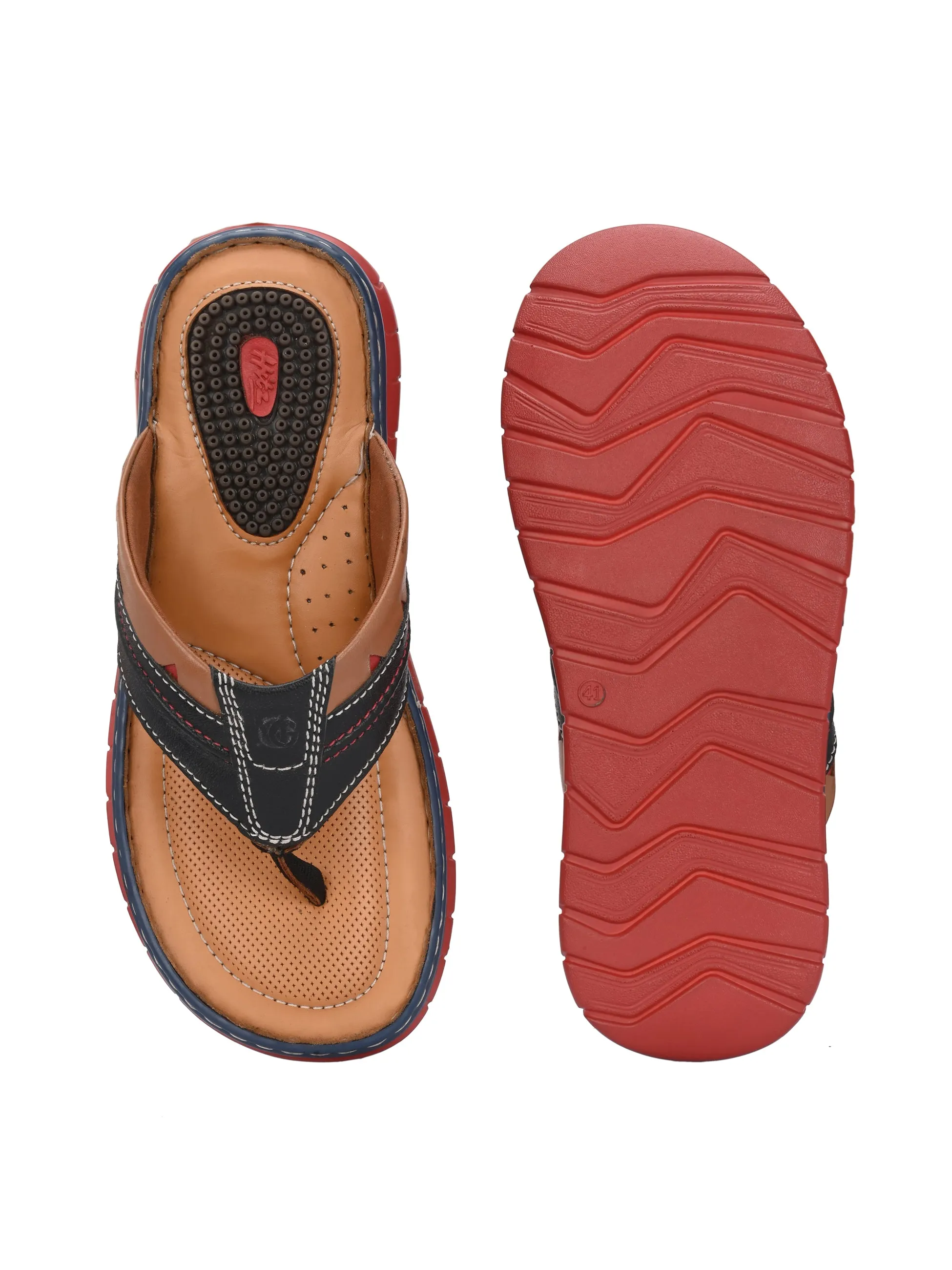 Hitz Men's Black_Tan Leather Casual Slipper