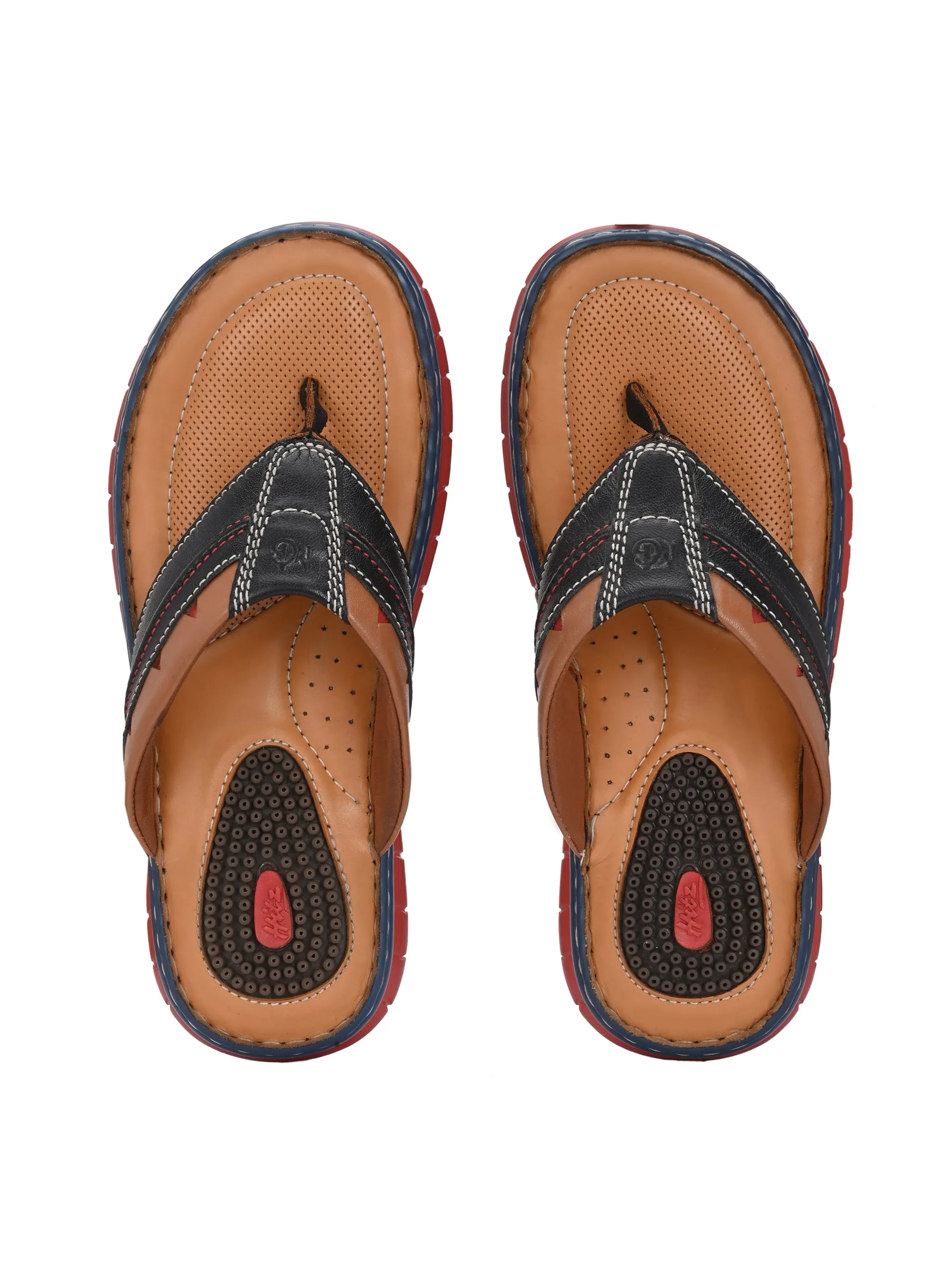 Hitz Men's Black_Tan Leather Casual Slipper