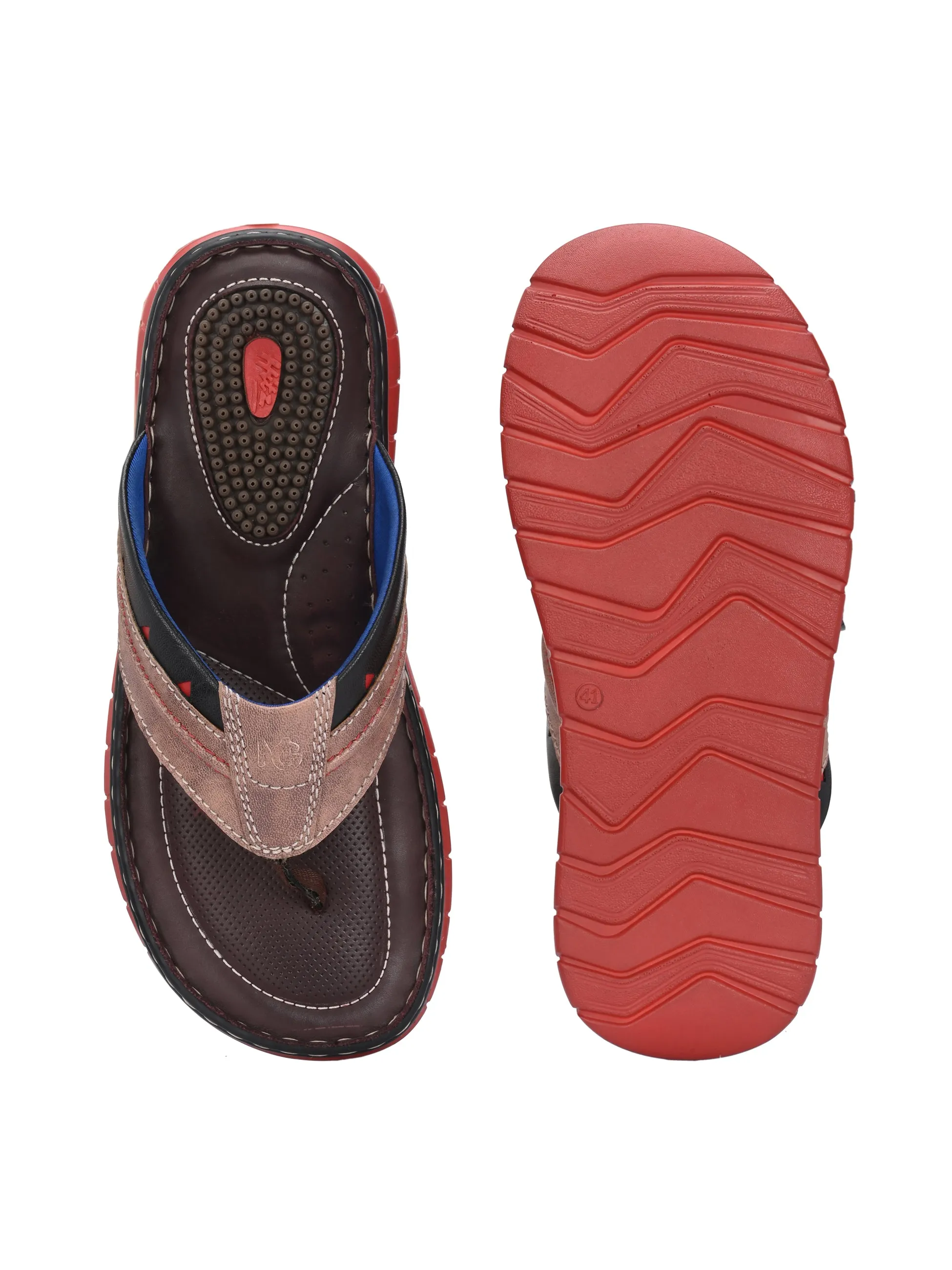 Hitz Men's Brown_Black Leather Casual Slipper