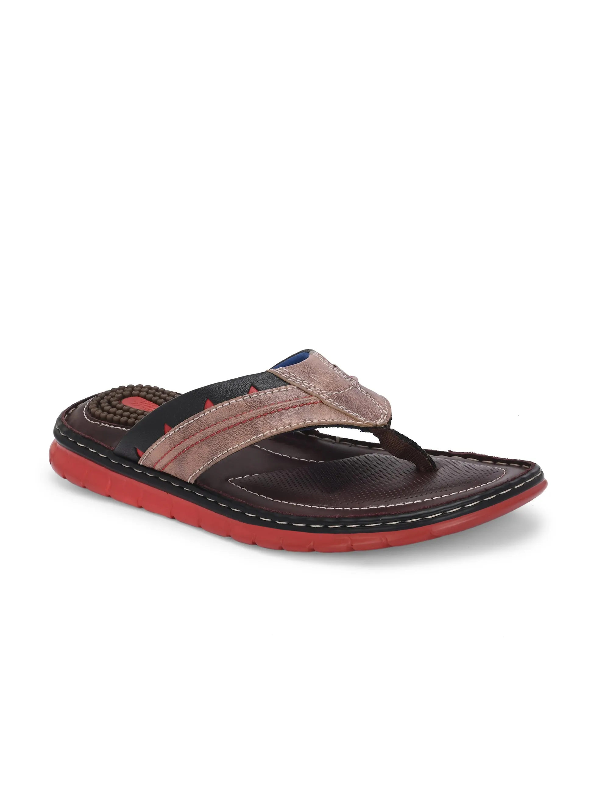 Hitz Men's Brown_Black Leather Casual Slipper