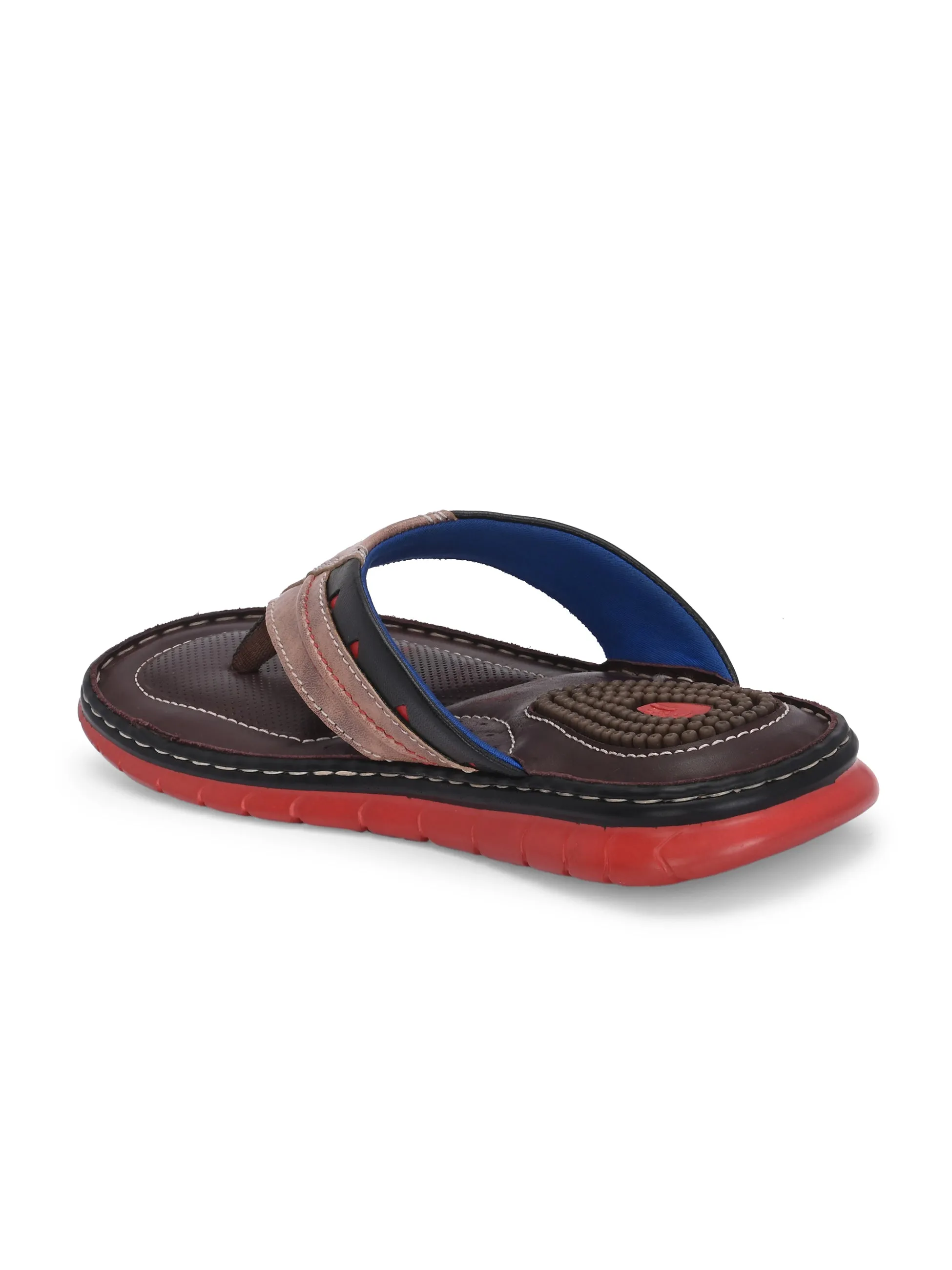 Hitz Men's Brown_Black Leather Casual Slipper