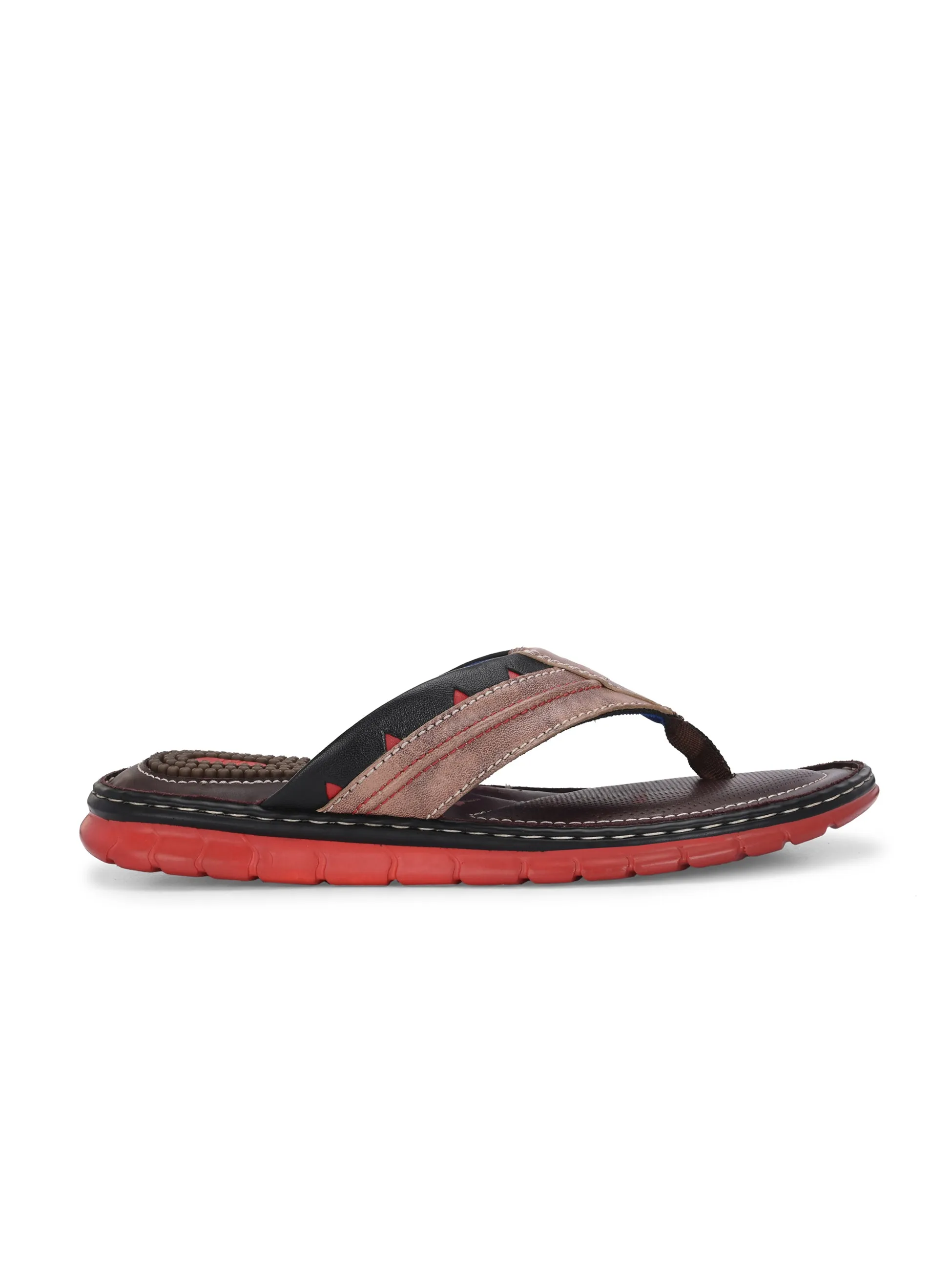 Hitz Men's Brown_Black Leather Casual Slipper