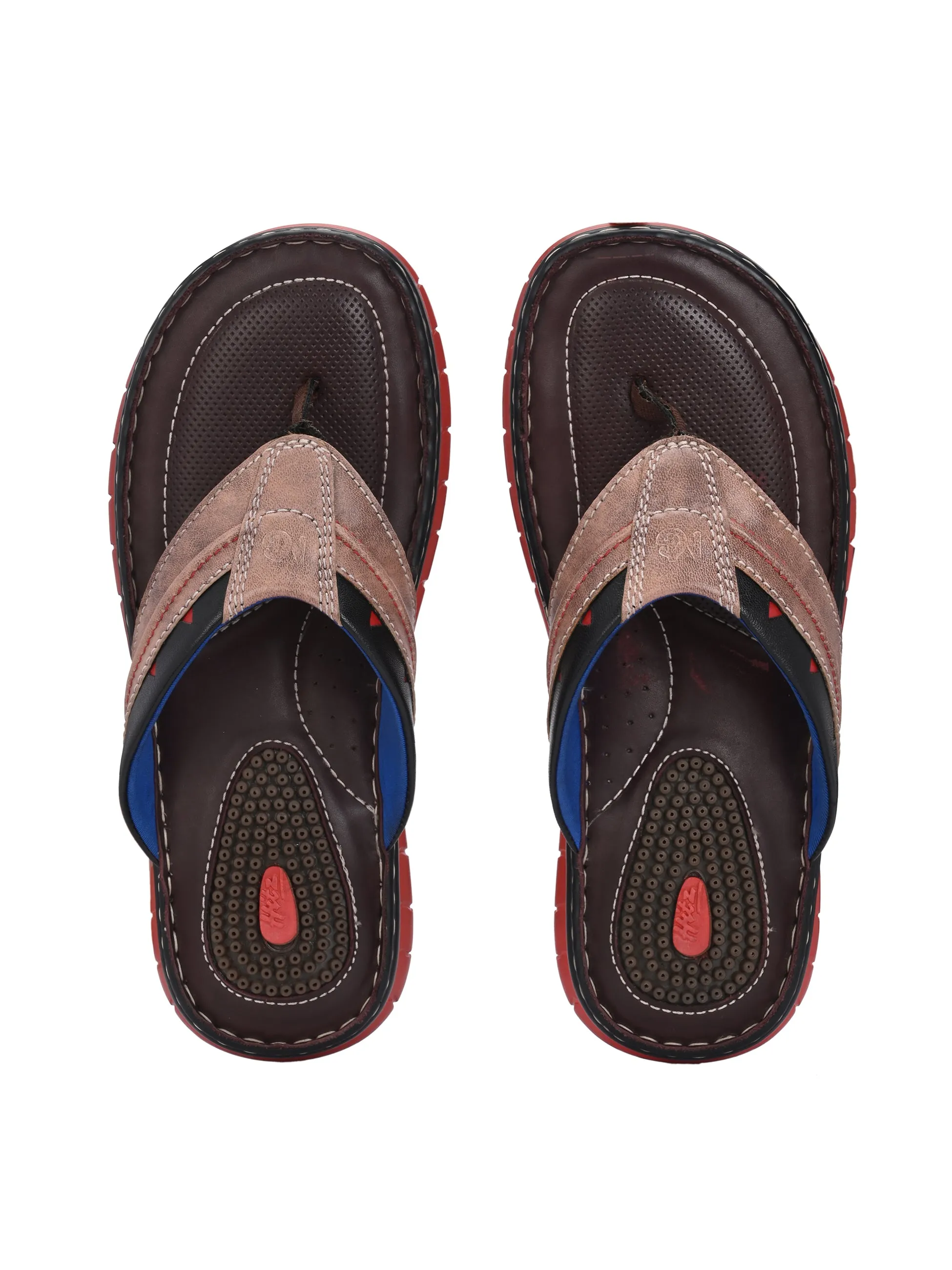 Hitz Men's Brown_Black Leather Casual Slipper