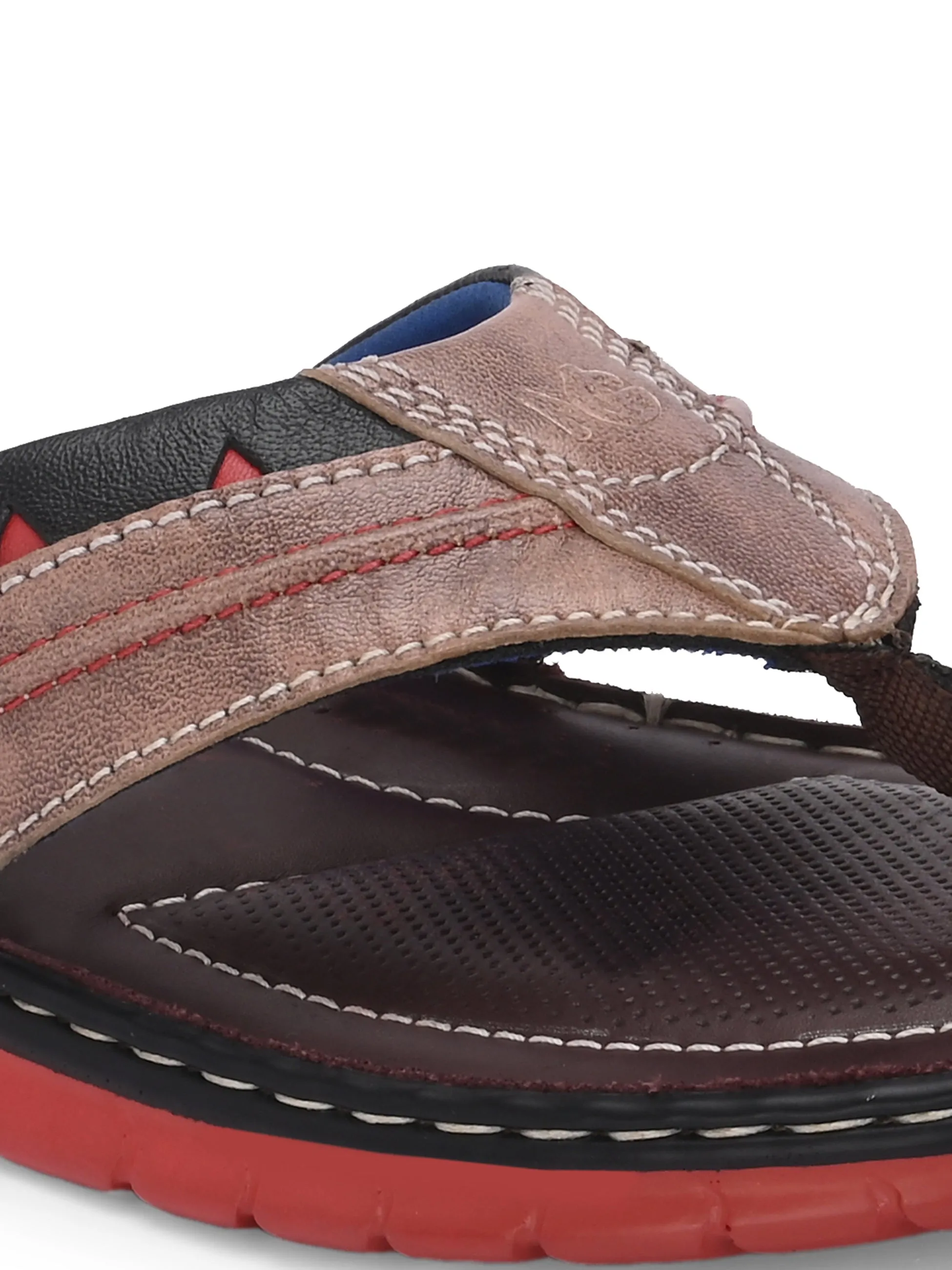 Hitz Men's Brown_Black Leather Casual Slipper