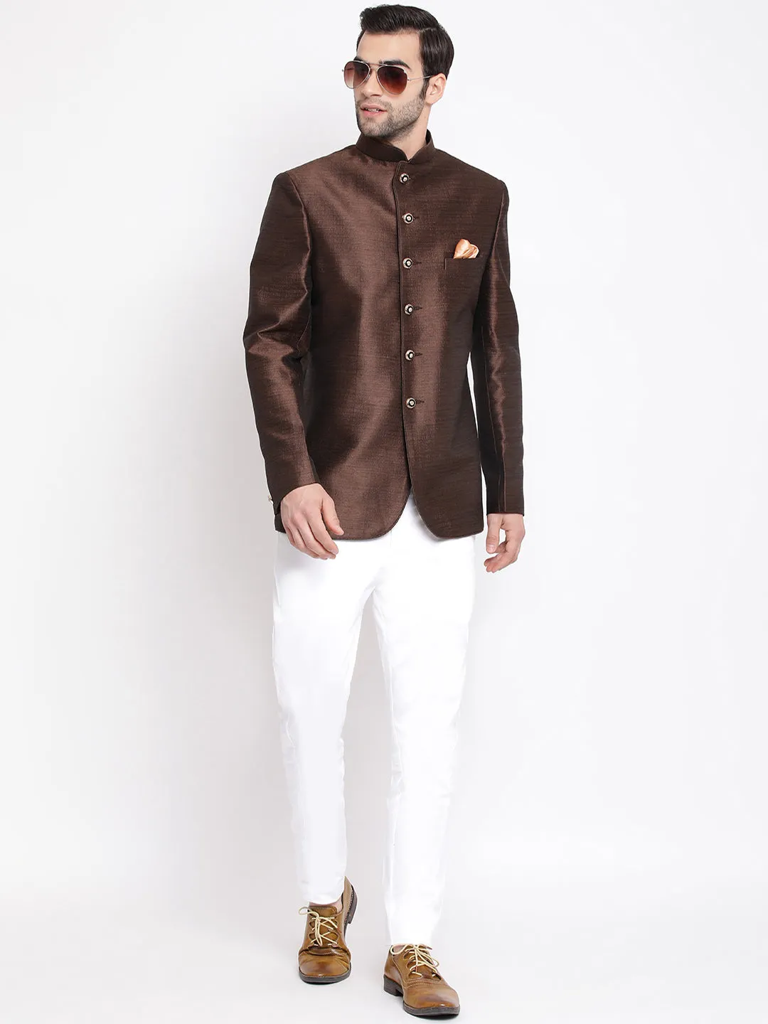 Jashvi  Men's Coffee Silk Blend Jodhpuri