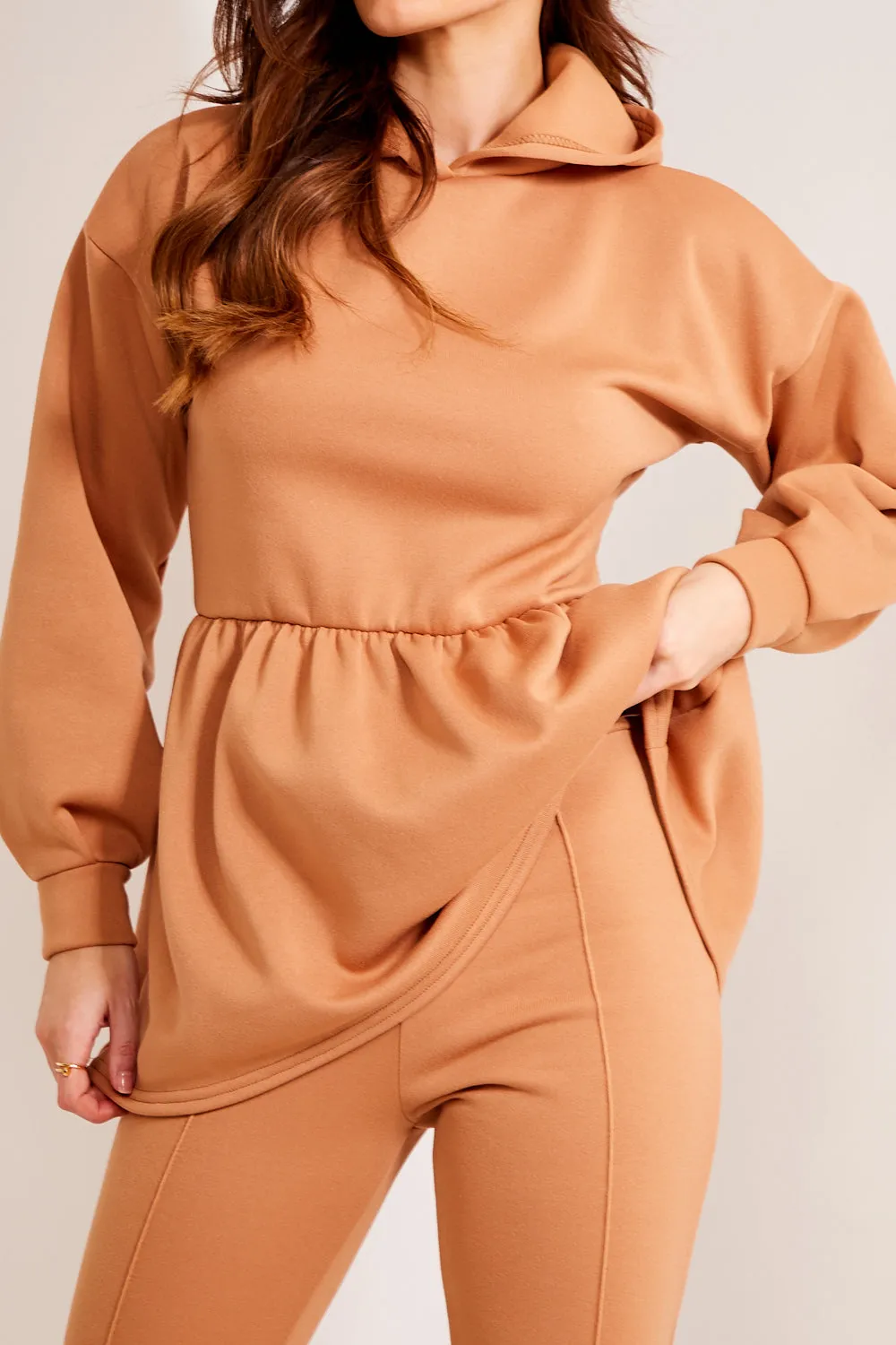 Jordie Camel Peplum Hoodie and Joggers Lounge Co-Ord Set