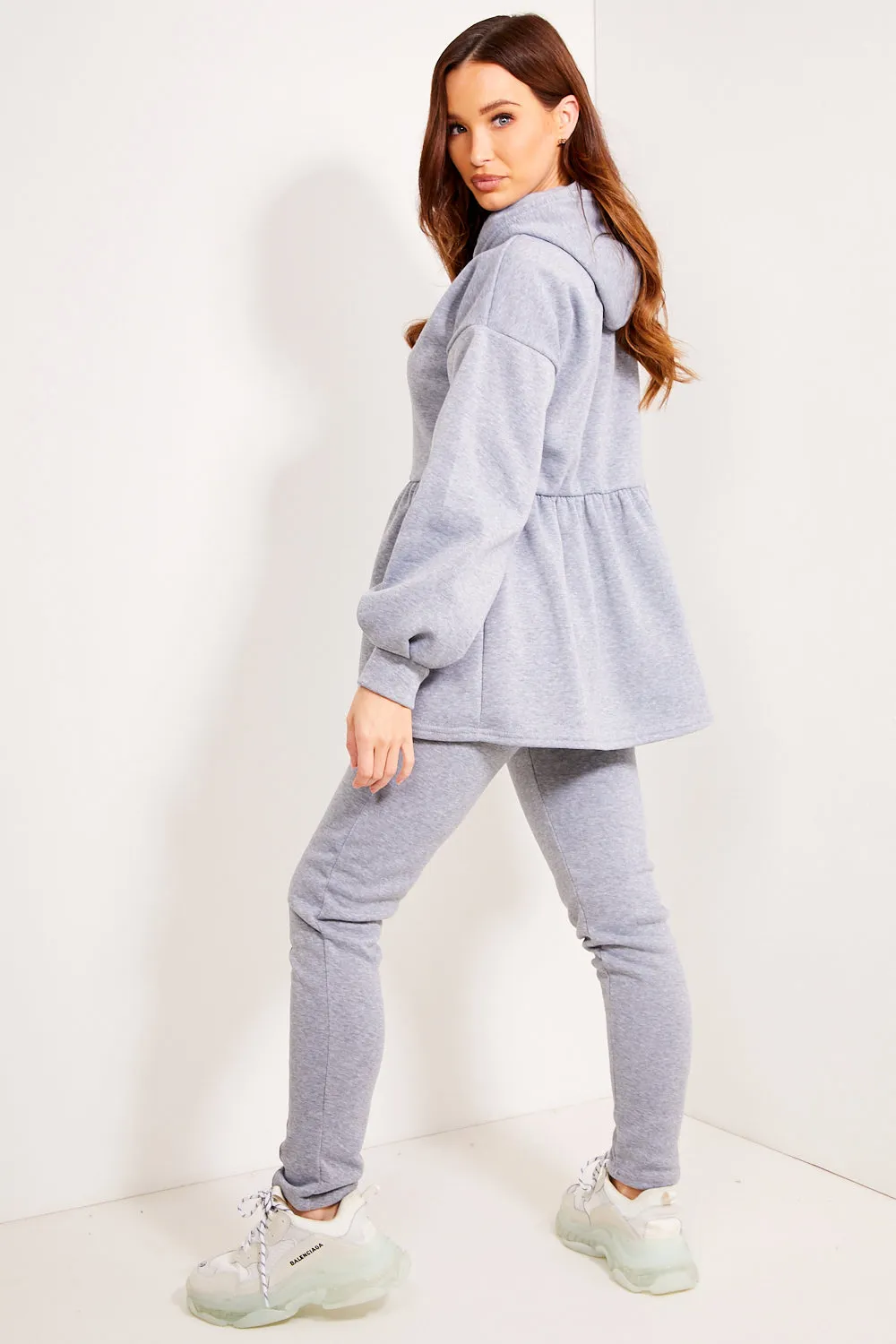 Jordie Grey Peplum Hoodie and Joggers Lounge Co-Ord Set