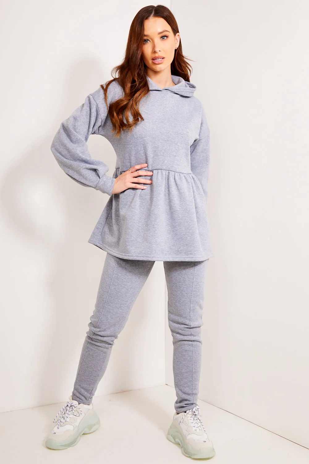 Jordie Grey Peplum Hoodie and Joggers Lounge Co-Ord Set