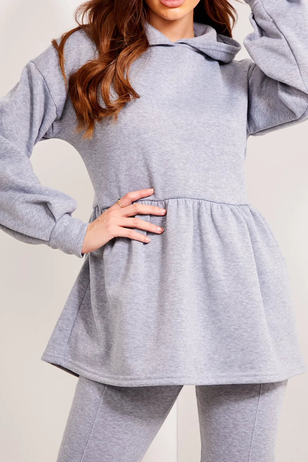 Jordie Grey Peplum Hoodie and Joggers Lounge Co-Ord Set