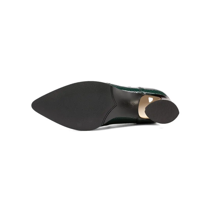 LuxeSnake Pointed Toe Slip On Ankle Boots