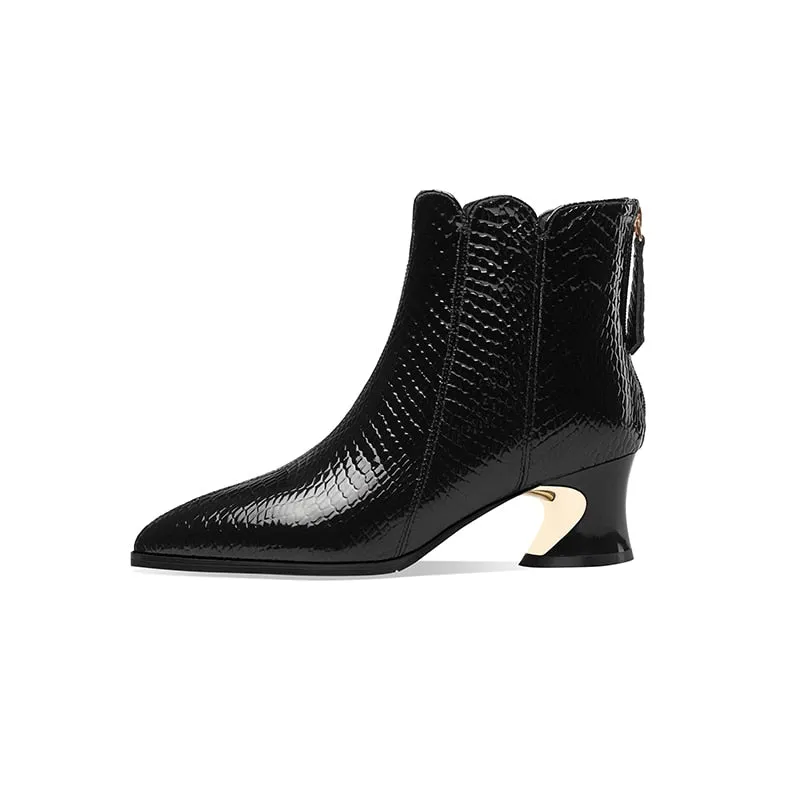 LuxeSnake Pointed Toe Slip On Ankle Boots