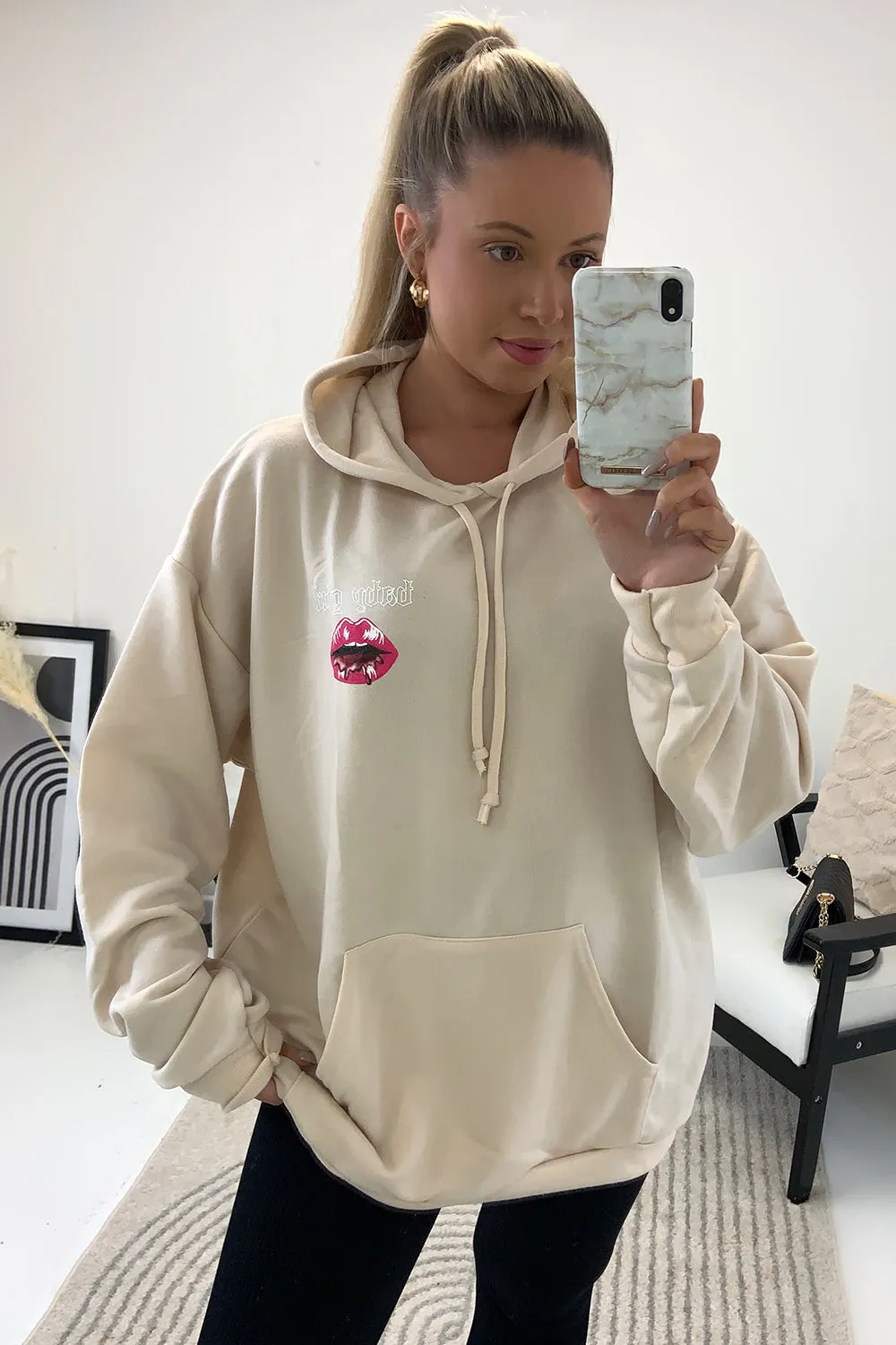 Marlow Beige 'Baby Girl' Slogan Hoodie
