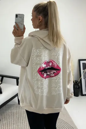Marlow Beige 'Baby Girl' Slogan Hoodie