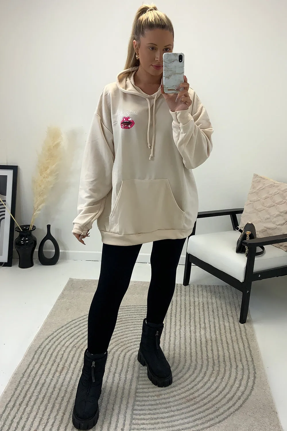 Marlow Beige 'Baby Girl' Slogan Hoodie