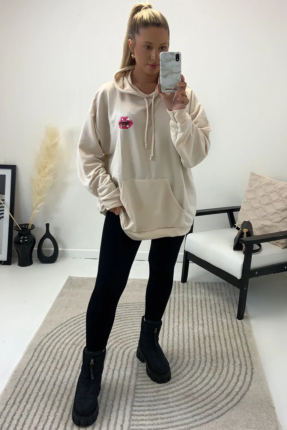 Marlow Beige 'Baby Girl' Slogan Hoodie